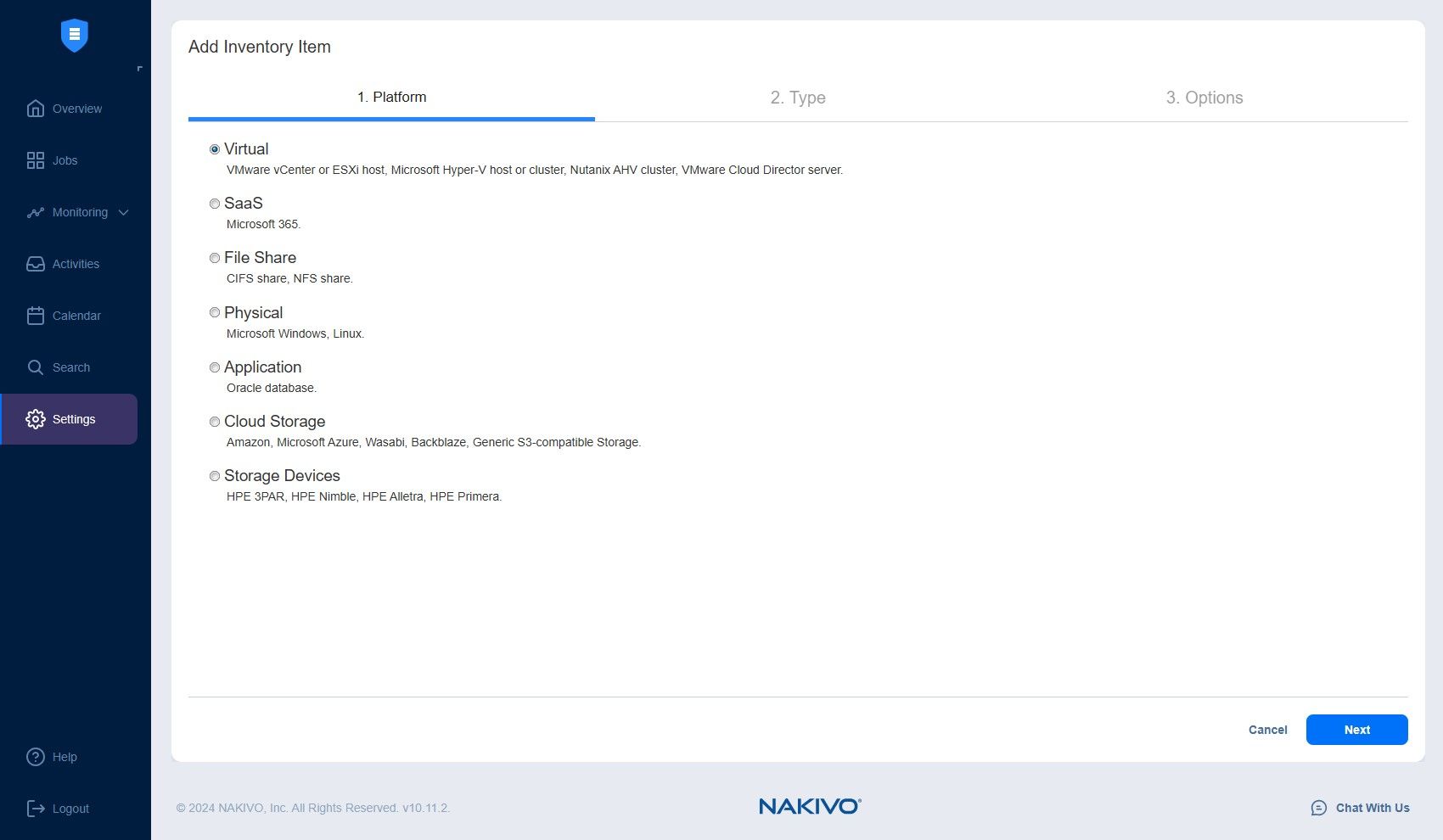 Nakivo - add inventory