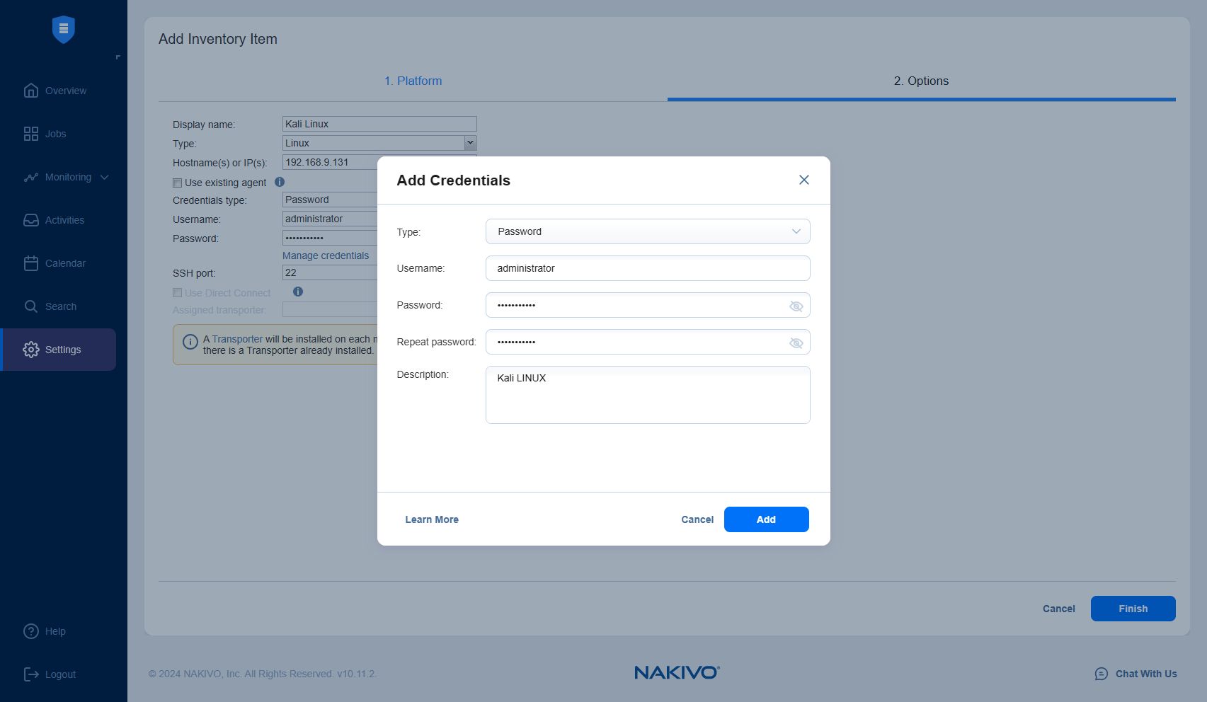 Nakivo - credentials
