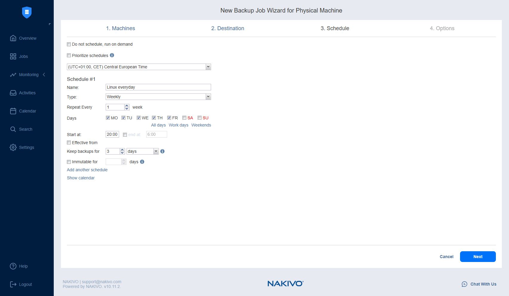 Nakivo - Backup job wizard